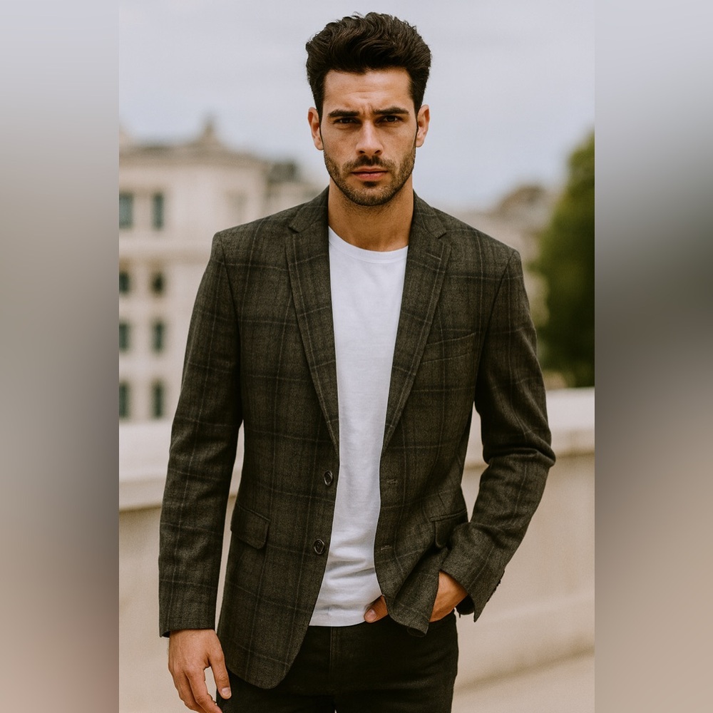 Sand Copenhagen Men’s Plaid Wool Blazer Size 56 Classic Structured Jacket